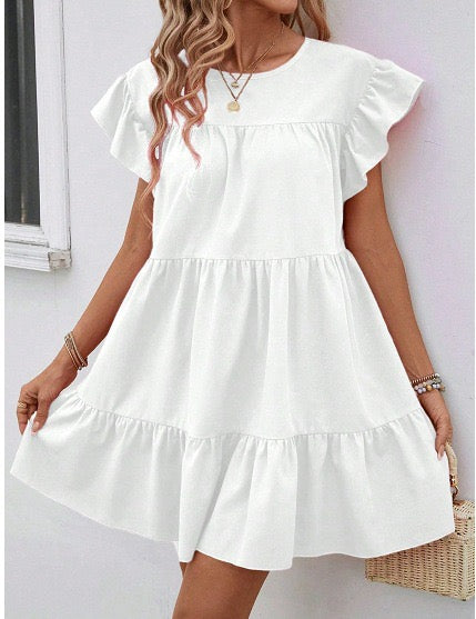 Tie Shoulder Tiered V Neck High Waist Loose Dresses