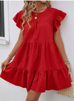 Tie Shoulder Tiered V Neck High Waist Loose Dresses