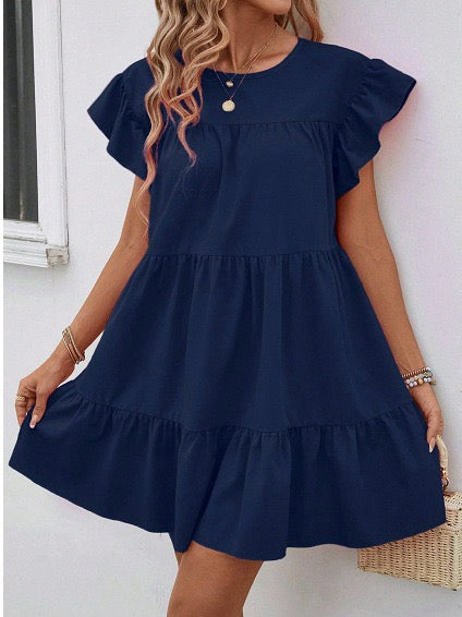 Tie Shoulder Tiered V Neck High Waist Loose Dresses