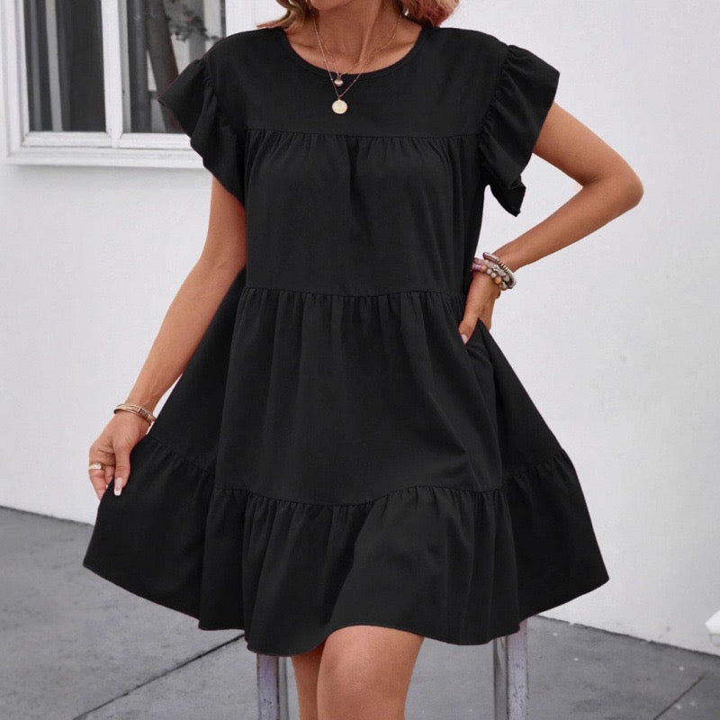 Tie Shoulder Tiered V Neck High Waist Loose Dresses