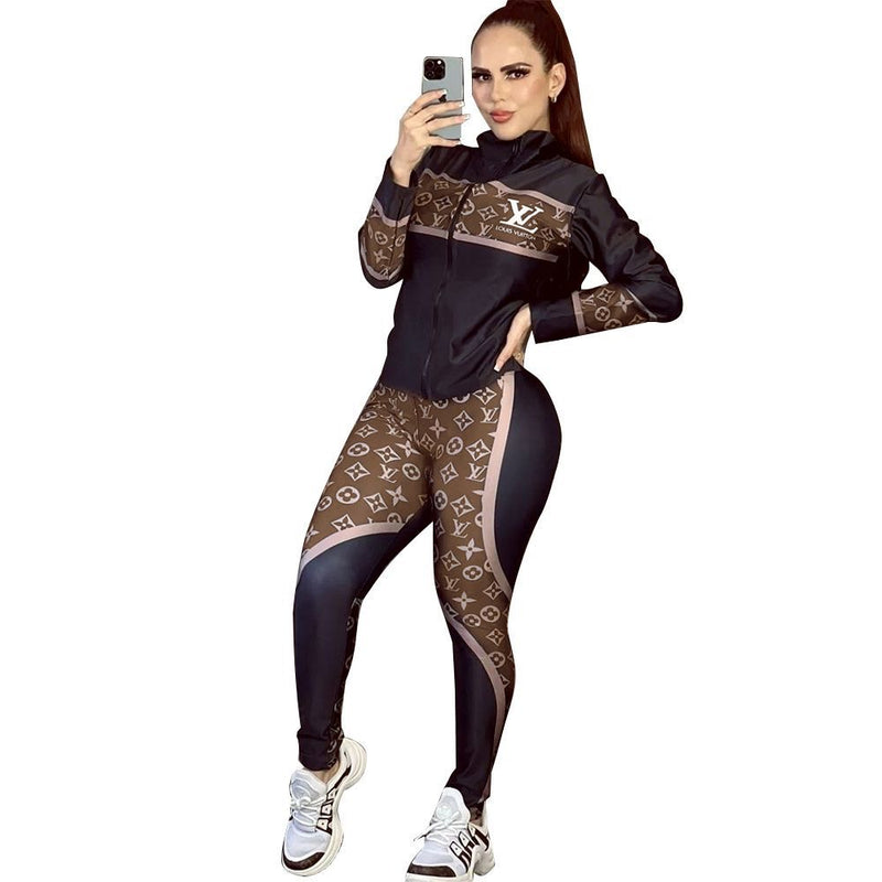 Zip Cardigan Jacket And Leggings 2-Piece Suit
