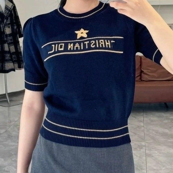 Fashion Printed Short Puff Sleeve Sweater