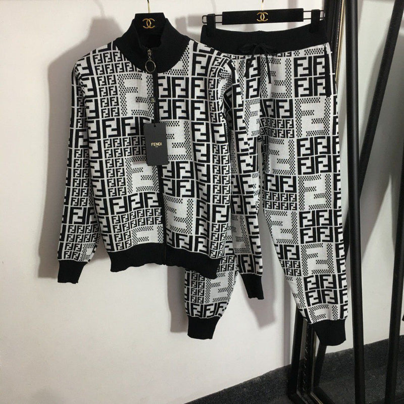 Fashion Knitted Casual Two-Piece Suit Hooded & Pants
