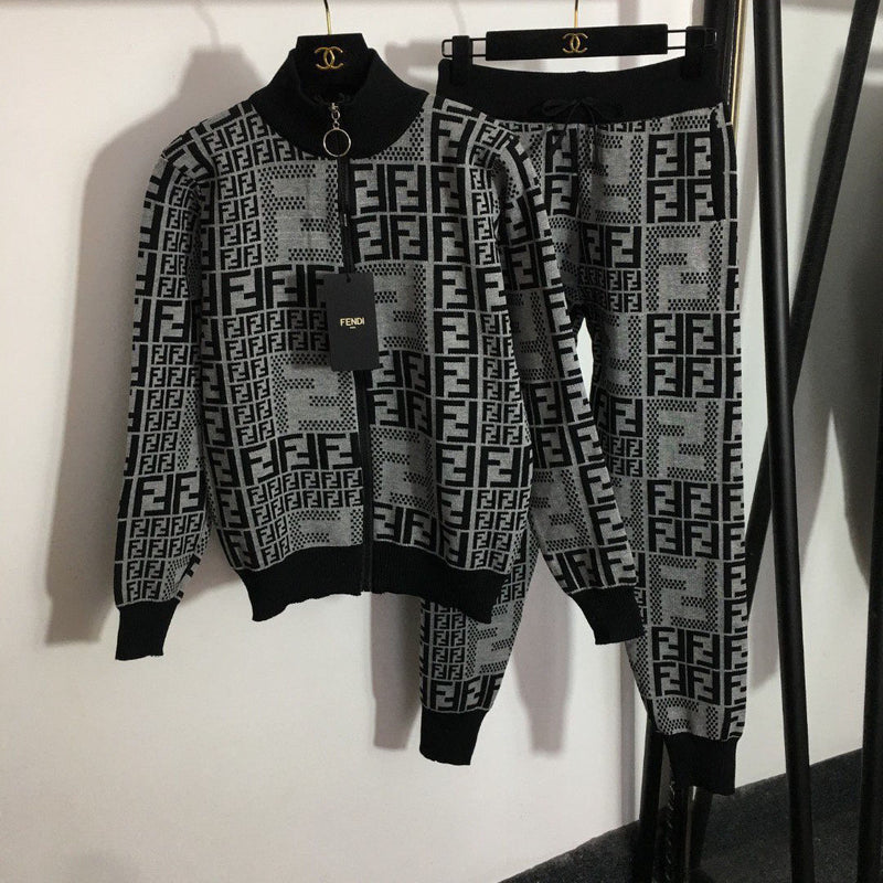 Fashion Knitted Casual Two-Piece Suit Hooded & Pants