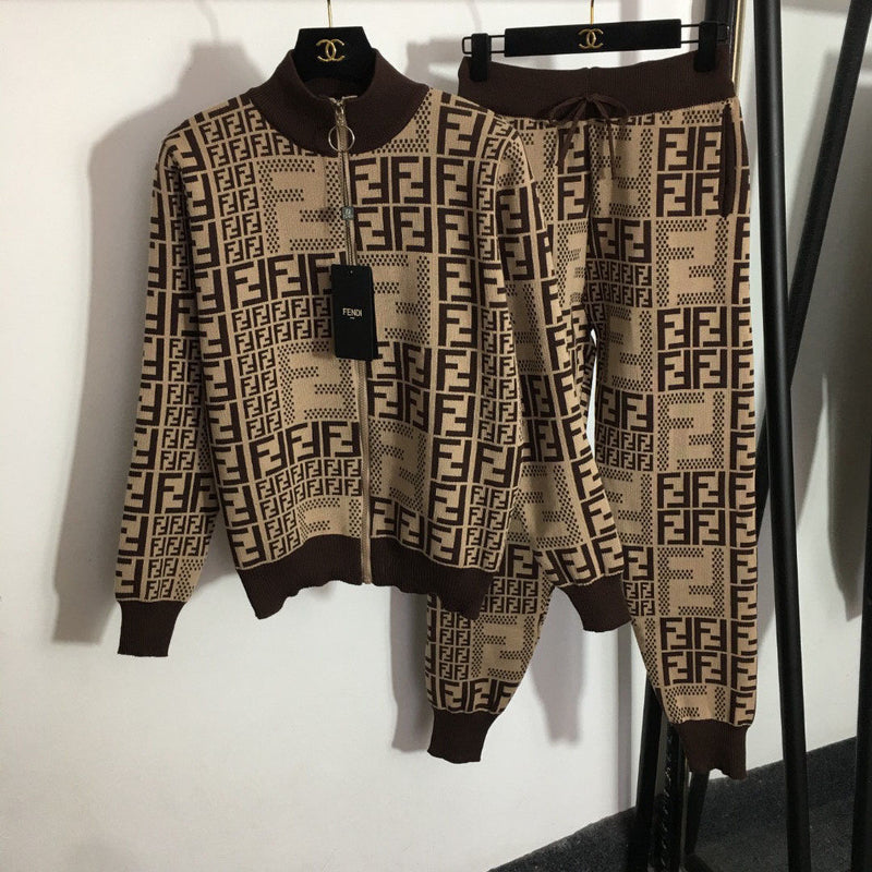 Fashion Knitted Casual Two-Piece Suit Hooded & Pants