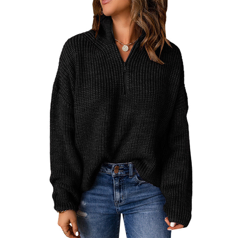 Long Sleeve Knit Sweaters 1/4 Zip Pullover Tops