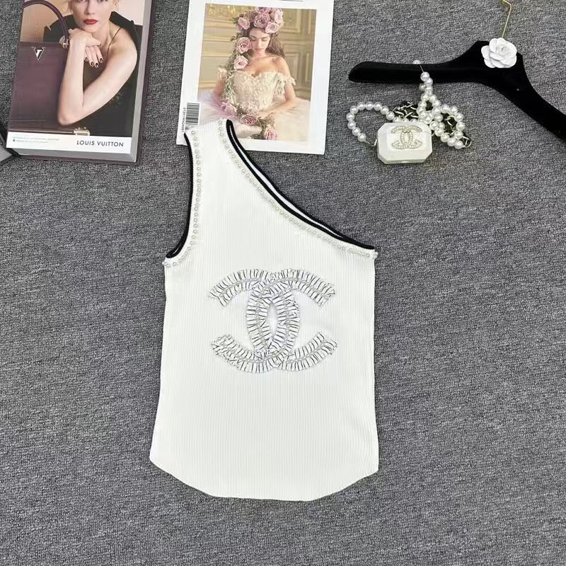Fashion New Knitted Sling Spice Slant Shoulder Vest Top