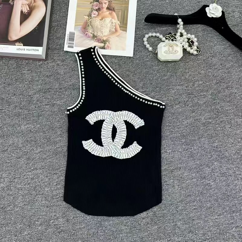 Fashion New Knitted Sling Spice Slant Shoulder Vest Top