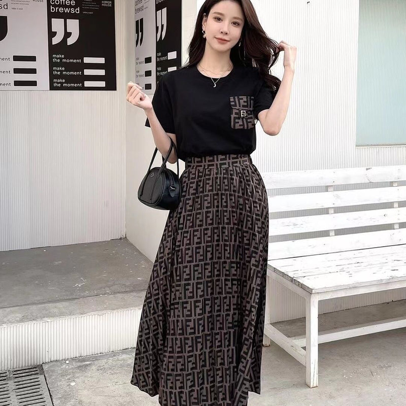 Fashion Letter Printed 2 Piece Suit Top + Skirt