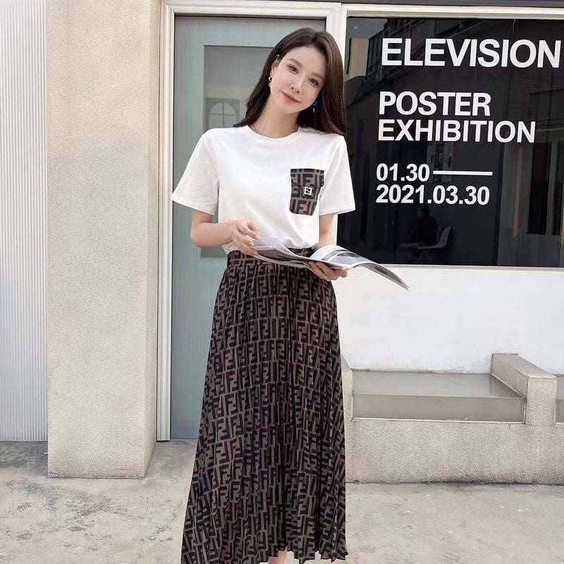 Fashion Letter Printed 2 Piece Suit Top + Skirt