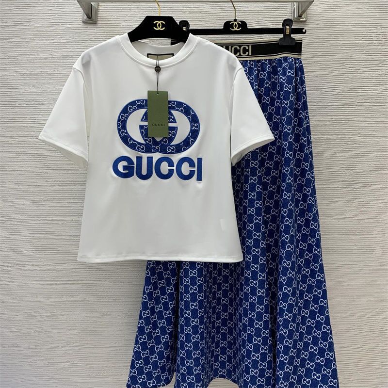 Letter Printed 2 Piece Suit Top + Skirt