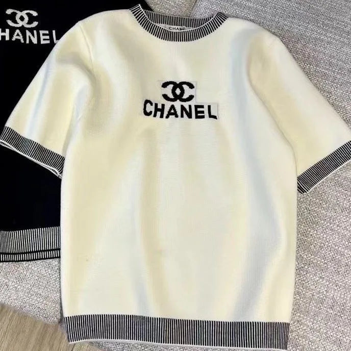 Letter Print Knitted Short Sleeves