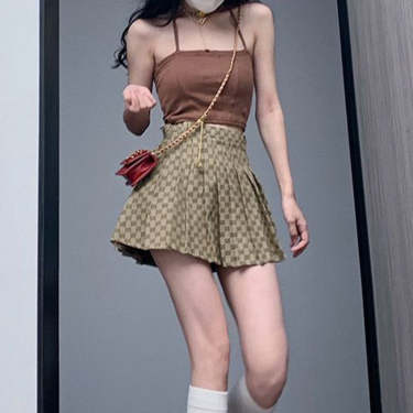 Slim Fit Pleated Letter Printed Skirt