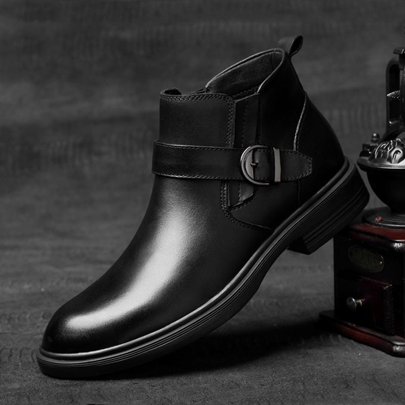 Black Cowhide Hook & Loop Men's Dress Shoes