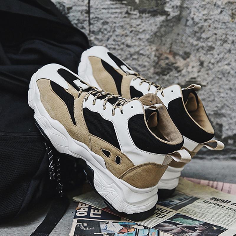 Leather Lace Up High-top Men's Sneakers