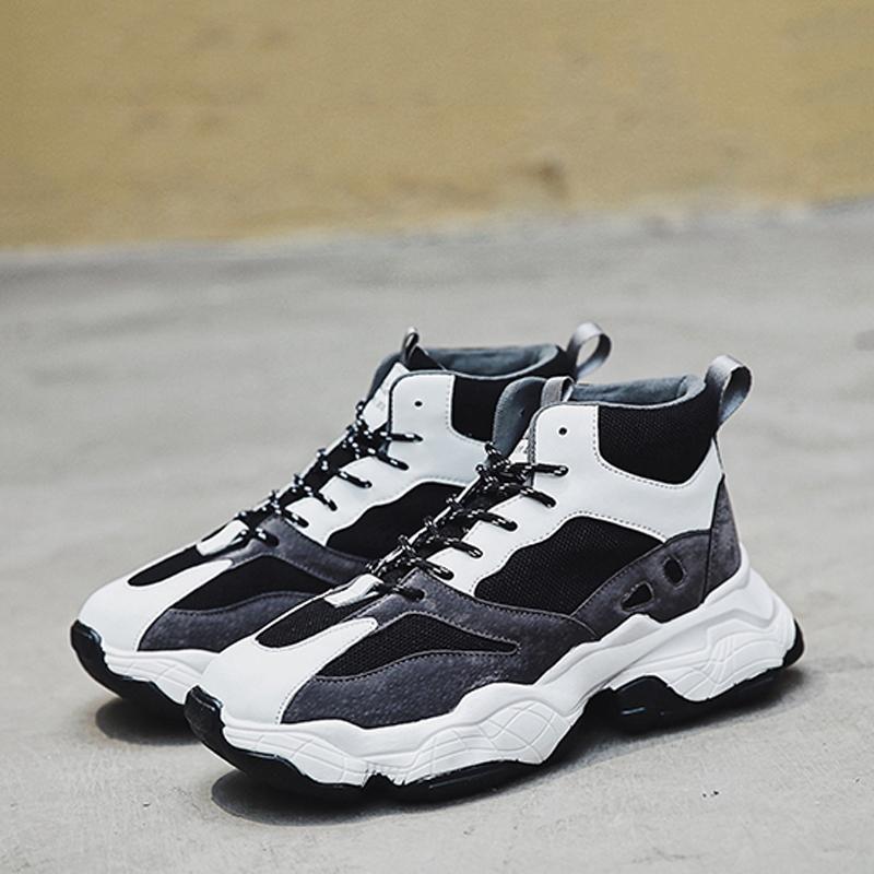 Leather Lace Up High-top Men's Sneakers