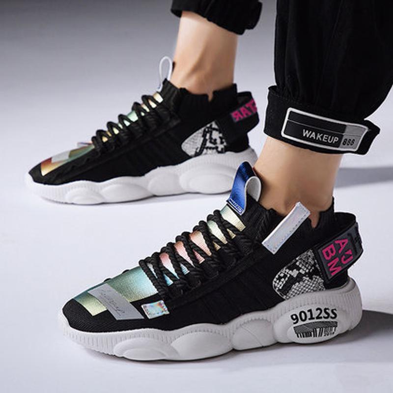 Knitted Fabric Lace Up Men's Sneakers