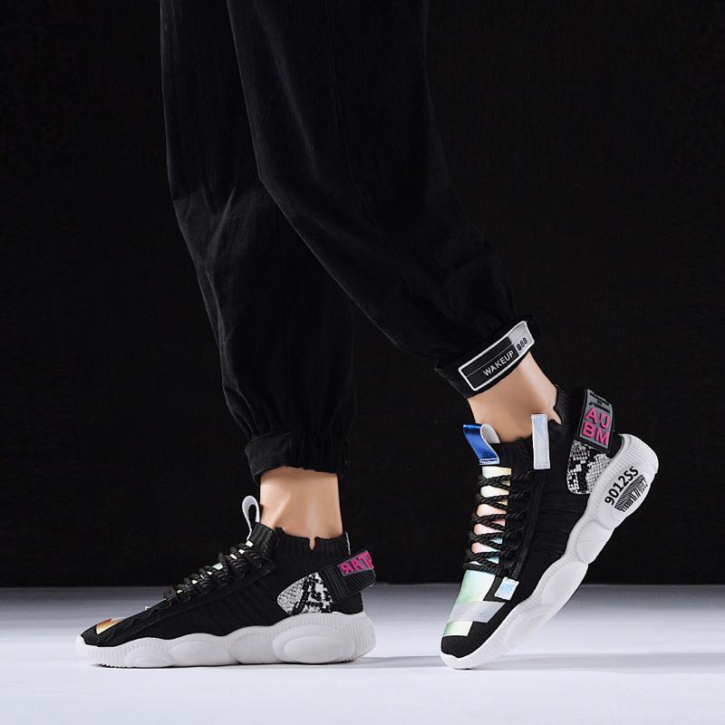 Knitted Fabric Lace Up Men's Sneakers