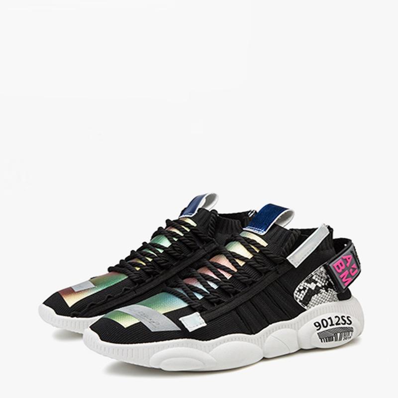 Knitted Fabric Lace Up Men's Sneakers