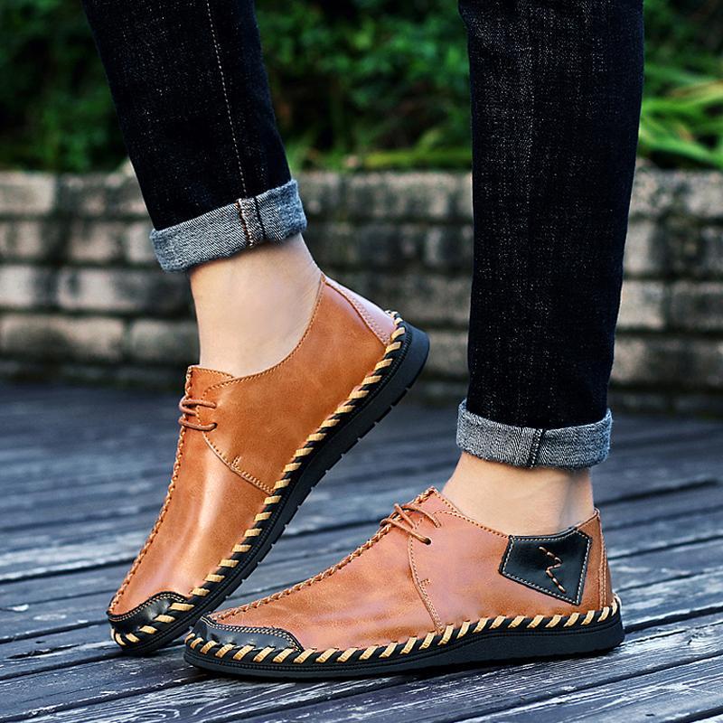 Cowhide Lace Up Men's Loafers