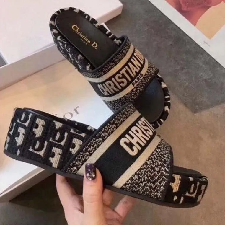 Letter Embroidered Platform Slides