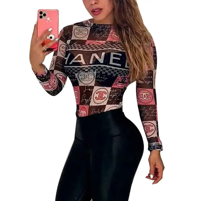 Sexy See-Through Printed One-Piece Chiffon Shirt