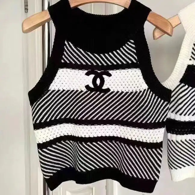 Fashion Striped Halter Top For Women's Outerwear