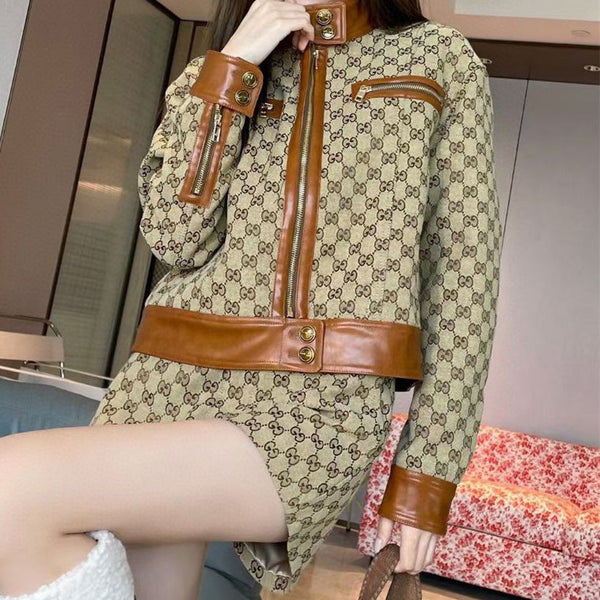 Full Letter Jacquard Retro Suit Jacket And Shorts
