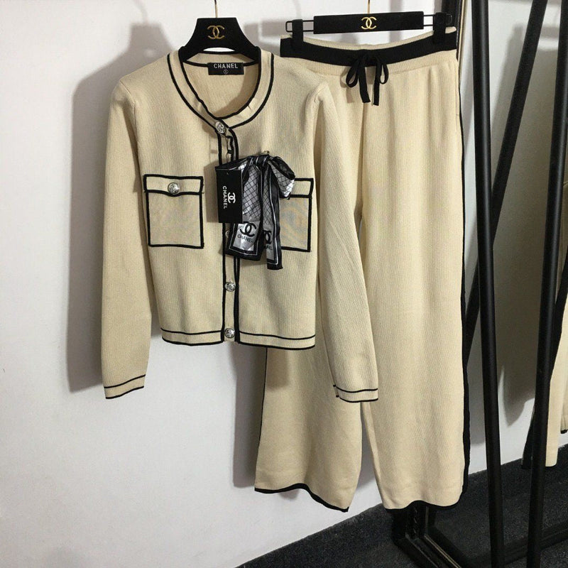 Women's Cardigan Wide Leg Pants 2 Piece Suit
