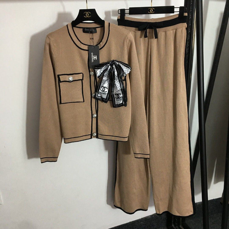 Women's Cardigan Wide Leg Pants 2 Piece Suit