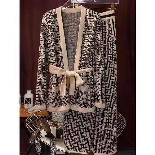 Cardigan And Wide-Leg Pants Women's Suit