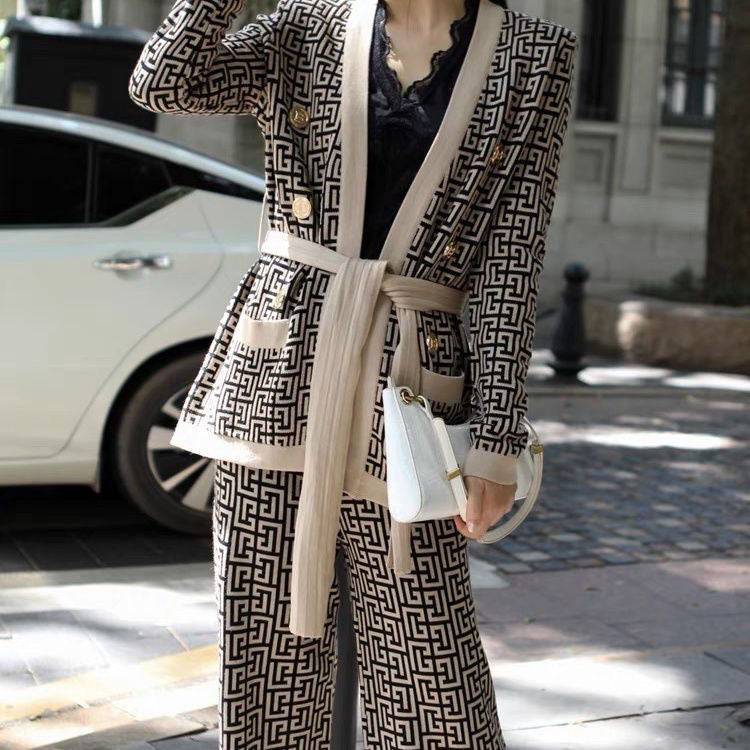 Cardigan And Wide-Leg Pants Women's Suit