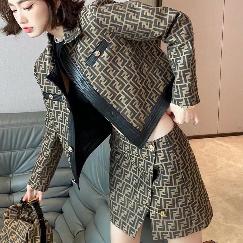 Women's Letter Print Jacket And Skirt Suit
