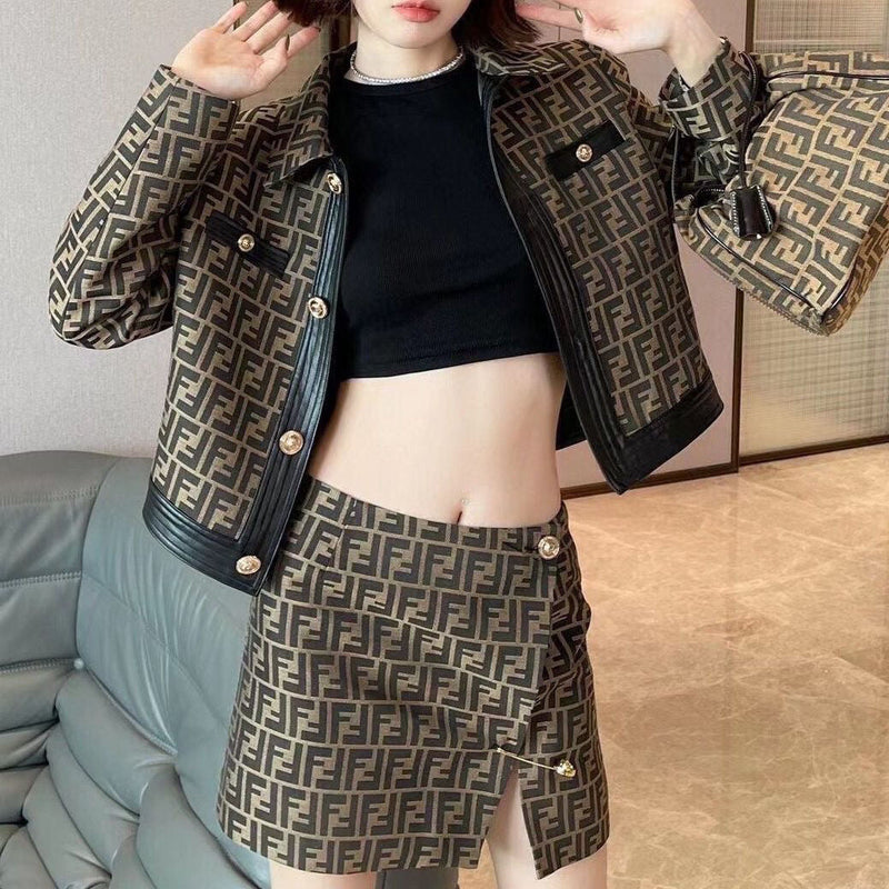 Women's Letter Print Jacket And Skirt Suit