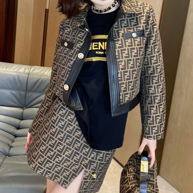 Women's Letter Print Jacket And Skirt Suit