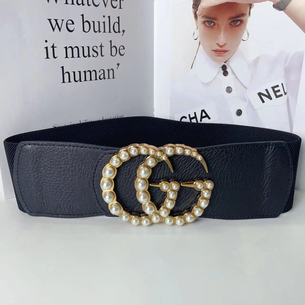 Elastic Girdle Pearl Rhinestone Elastic Wide Belt
