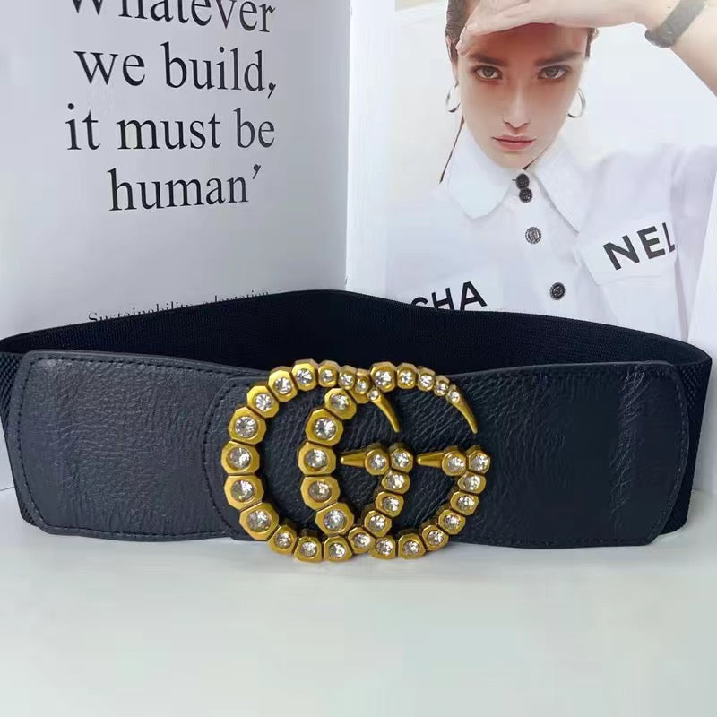 Elastic Girdle Pearl Rhinestone Elastic Wide Belt