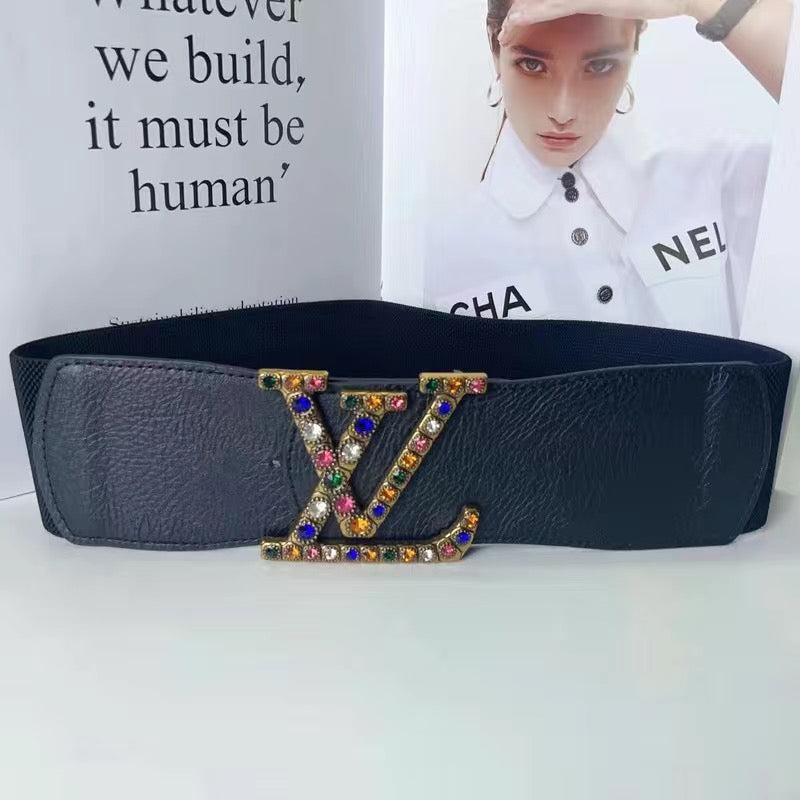 Elastic Girdle Pearl Rhinestone Elastic Wide Belt