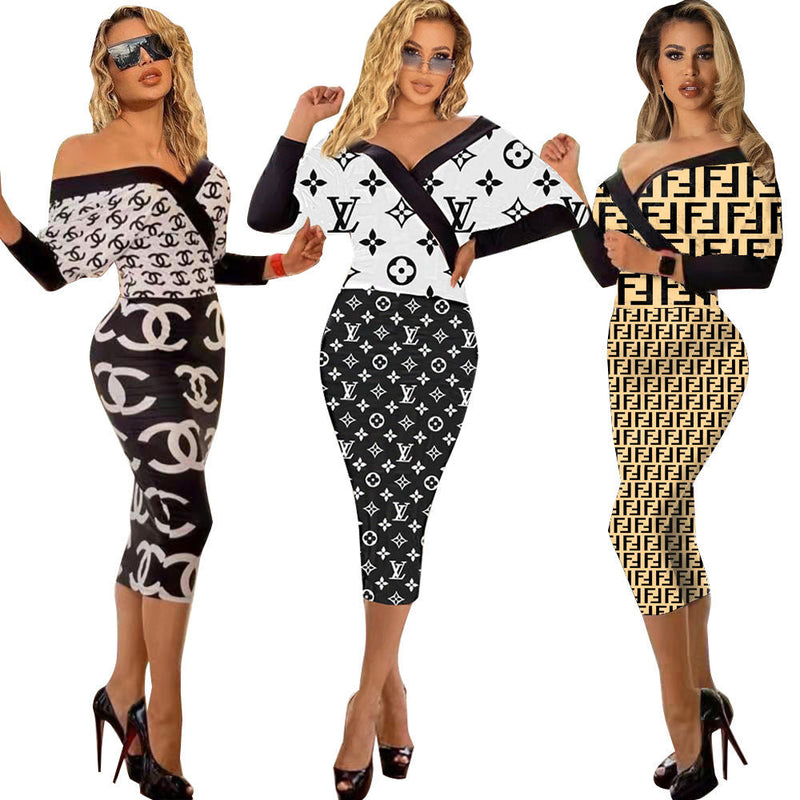 Off Shoulder Fashion Print Sexy Dress