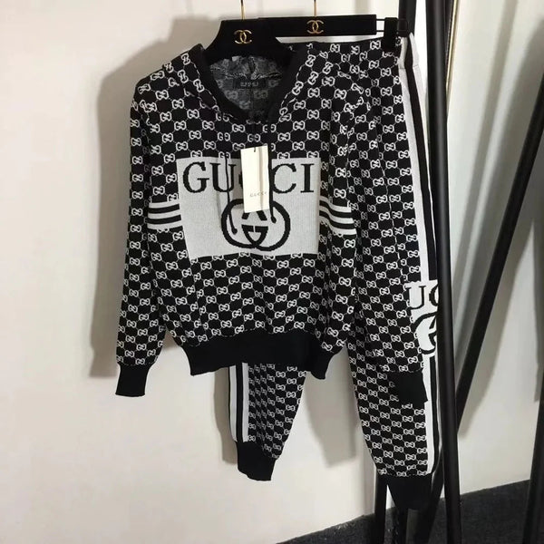 Fashion Knitted Casual Two-Piece Suit Hooded & Pants