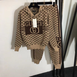 Fashion Knitted Casual Two-Piece Suit Hooded & Pants